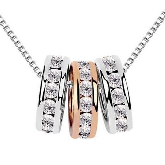 gold-tone silver triple rhinestone inlay necklace - Picture 1 of 2